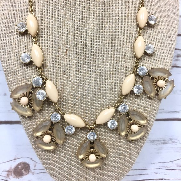 Vtg Tan Nude & Rhinestone Floral J Crew Statement - Picture 5 of 9